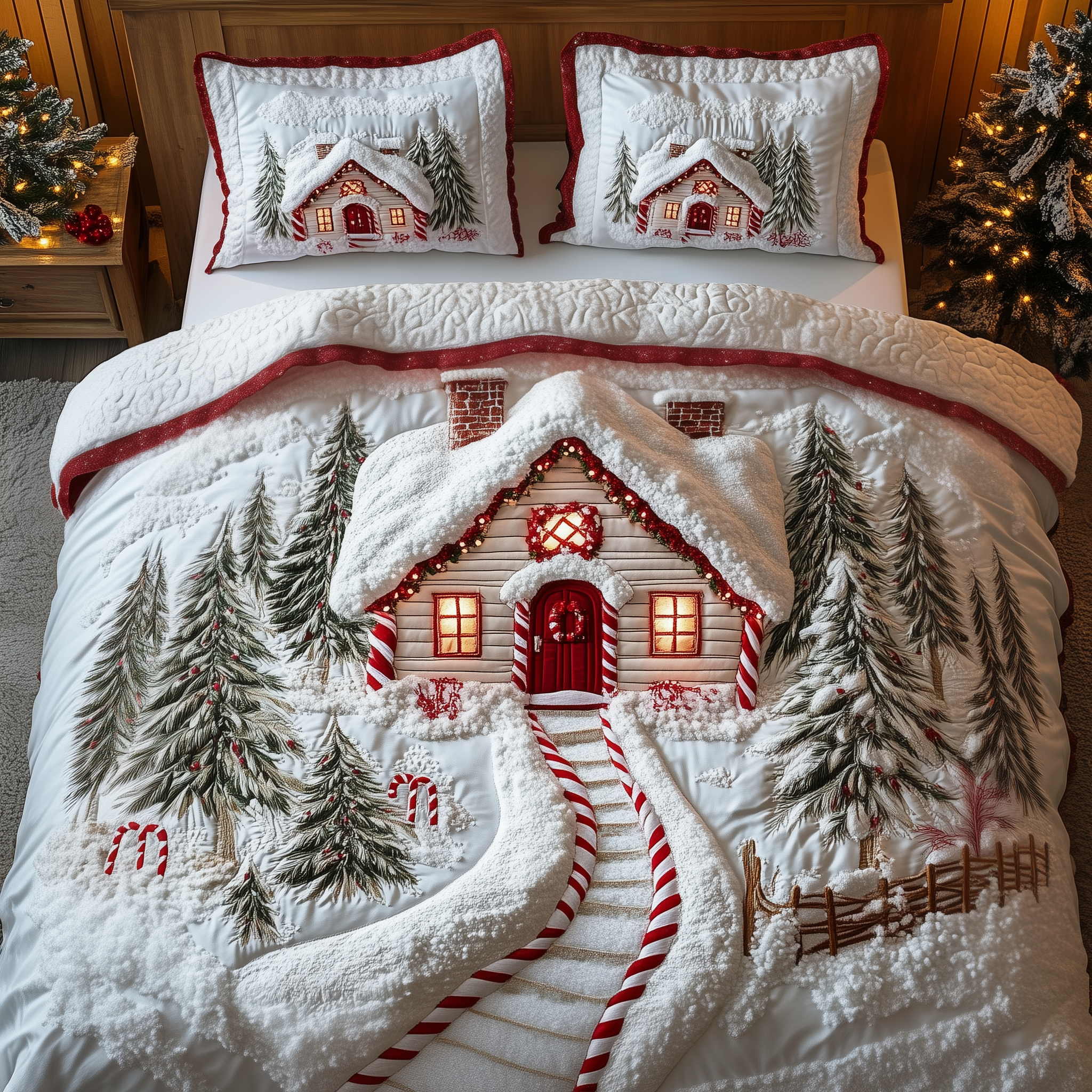 Candy Canes Whimsical House Quilted Bedding Set Candy Canes Touch Gift For Candy Canes - Tradiviet