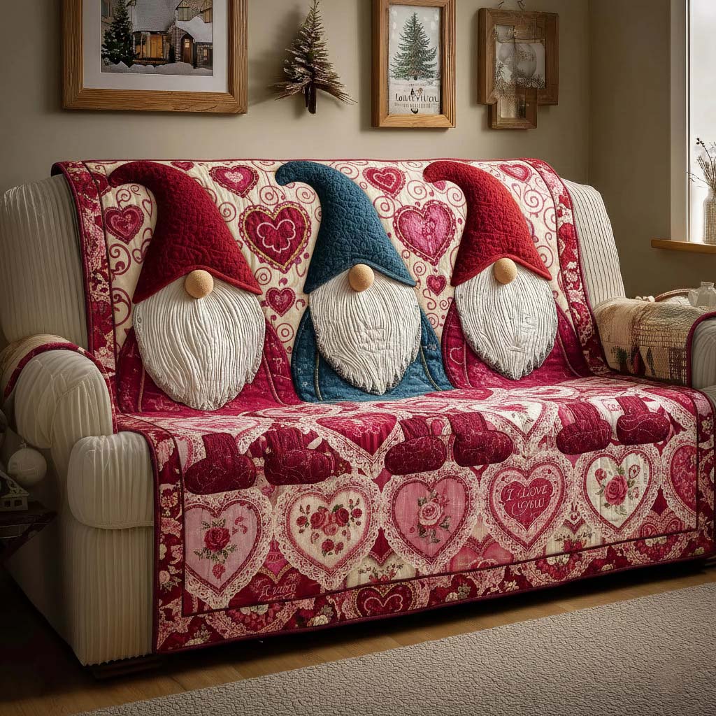 Candy Gnomes Quilted Sofa Cover Whimsical Home Couch Cover Gift For Living Room - Tradiviet