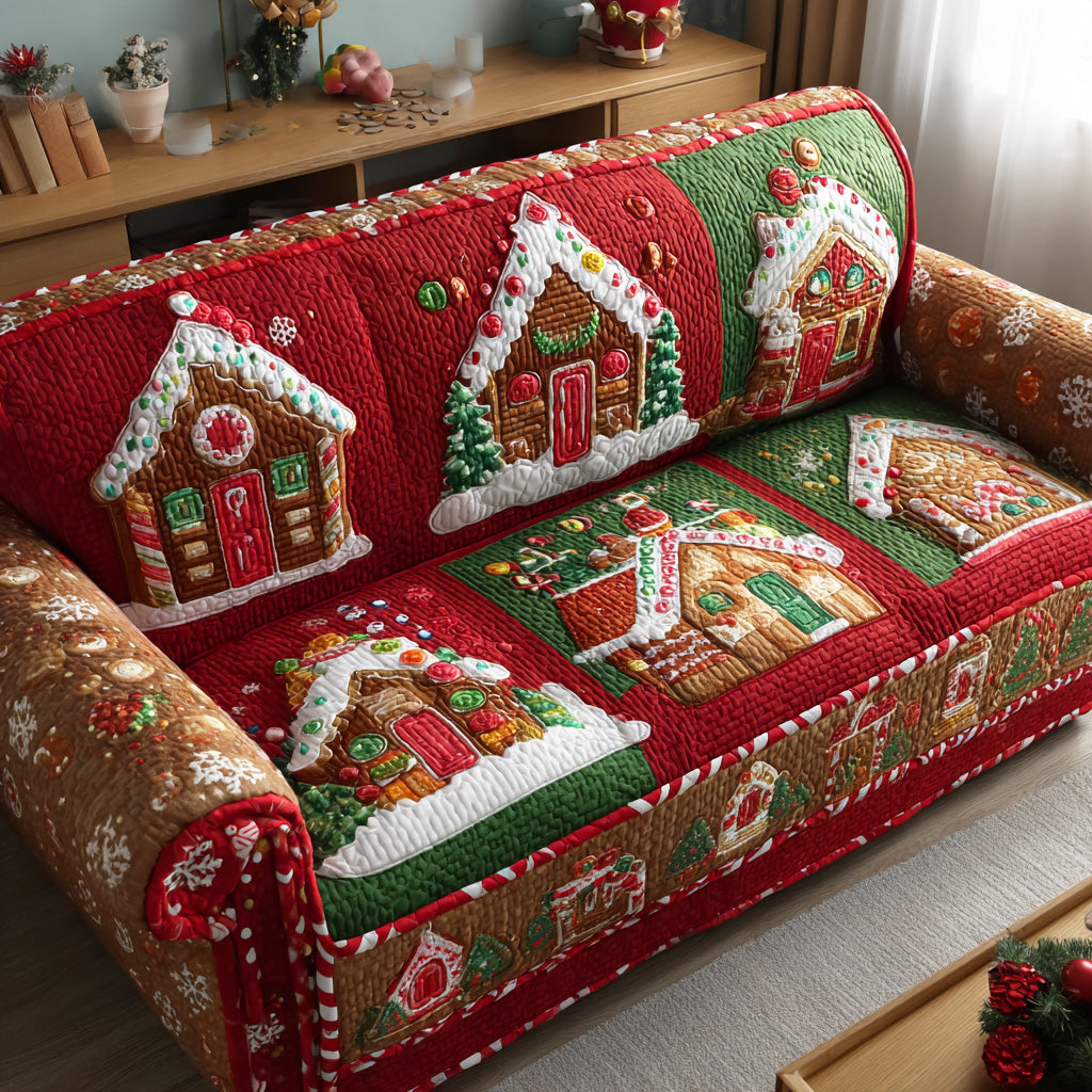 Candy House Quilted Sofa Cover Holiday Couch Covers Mother In Law Christmas Gift - Tradiviet
