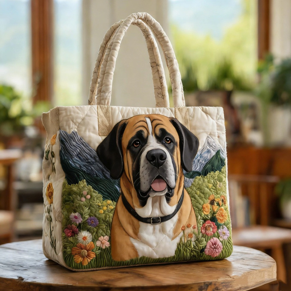 Cane Corso Quilted Tote Bag Cute Dog Floral Totes Best Gifts For Cane Corso Lovers - Tradiviet