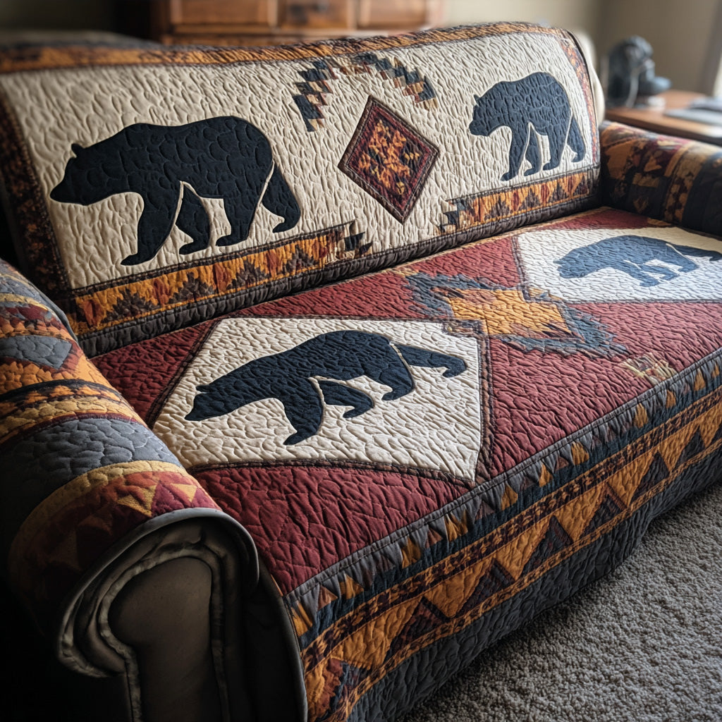 Canyon Bear Path Quilted Sofa Cover House Room Decor Gifts For Bear Lovers - Tradiviet