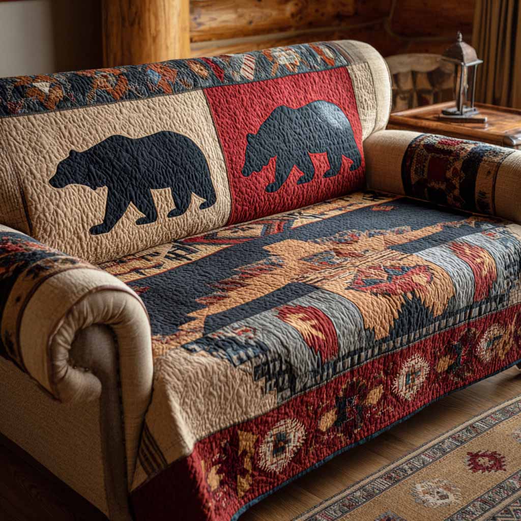 Canyon Bear Quilted Sofa Cover Holiday Home Room Decor Bear Themed Home Decor - Tradiviet
