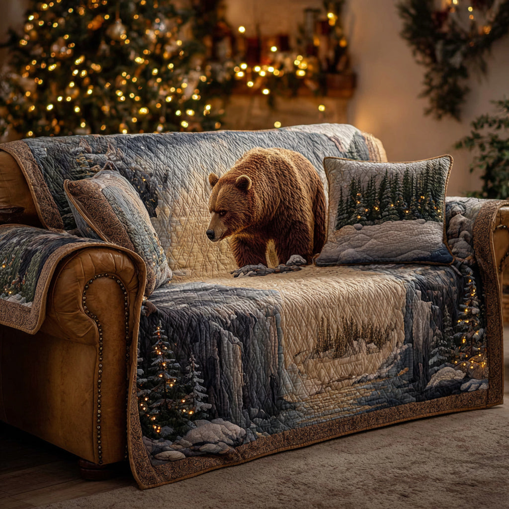Canyon Bear Quilted Sofa Cover Trendy Home Style Bear Lover Present Ideas - Tradiviet