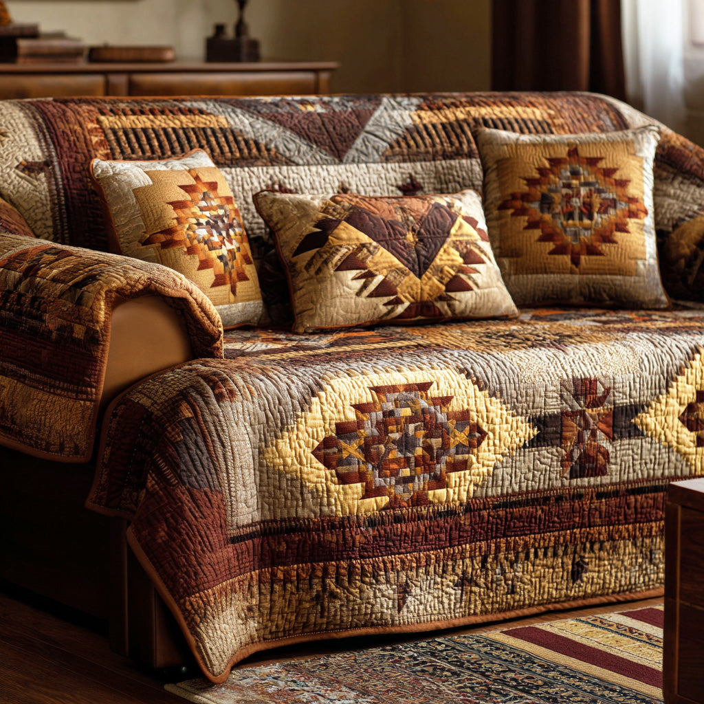 Canyon Geometry Quilted Sofa Cover Rustic Home Room Decor Great Housewarming Gift Ideas - Tradiviet