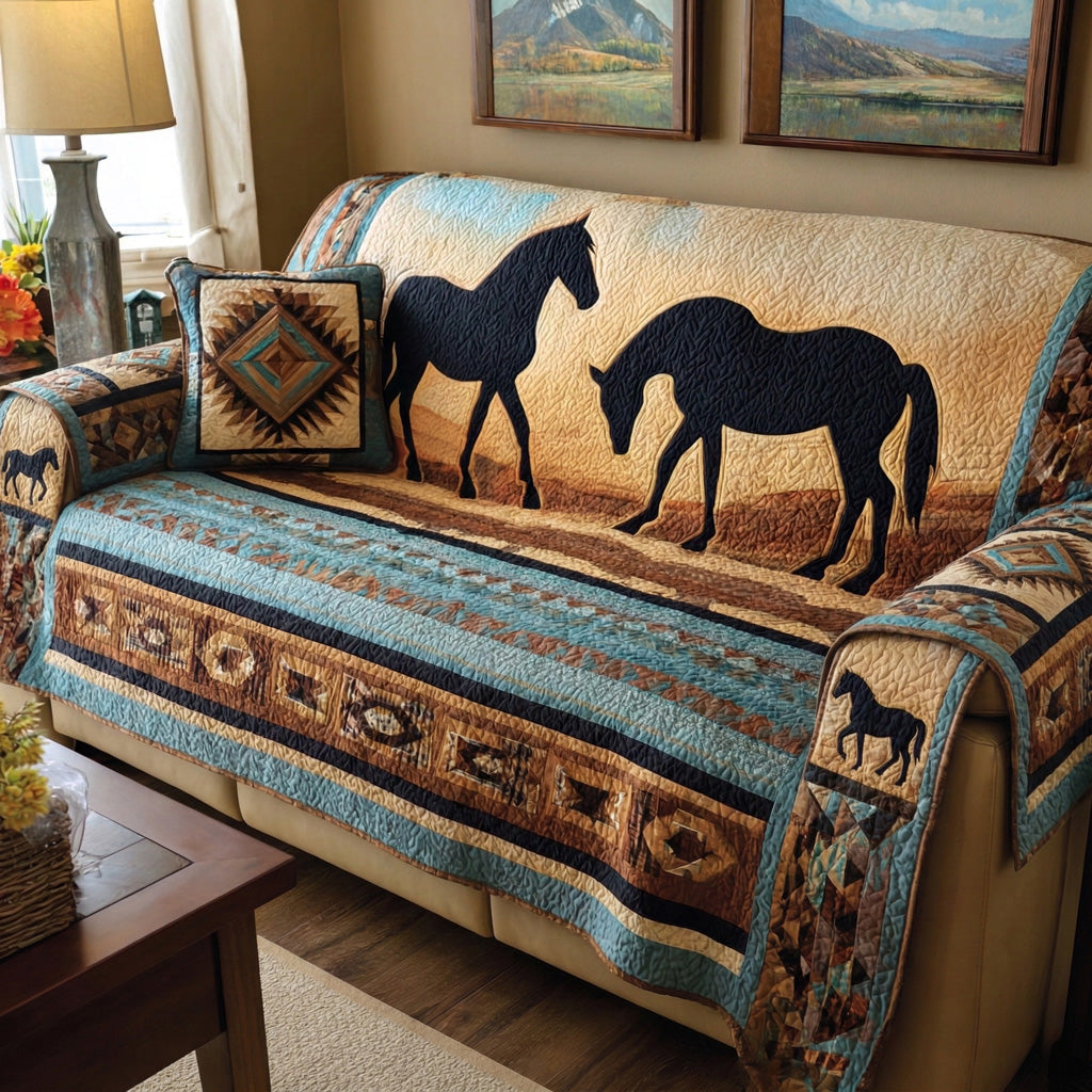 Canyon Horse Trail Quilted Sofa Cover Living Room Decor Present For House Lovers - Tradiviet