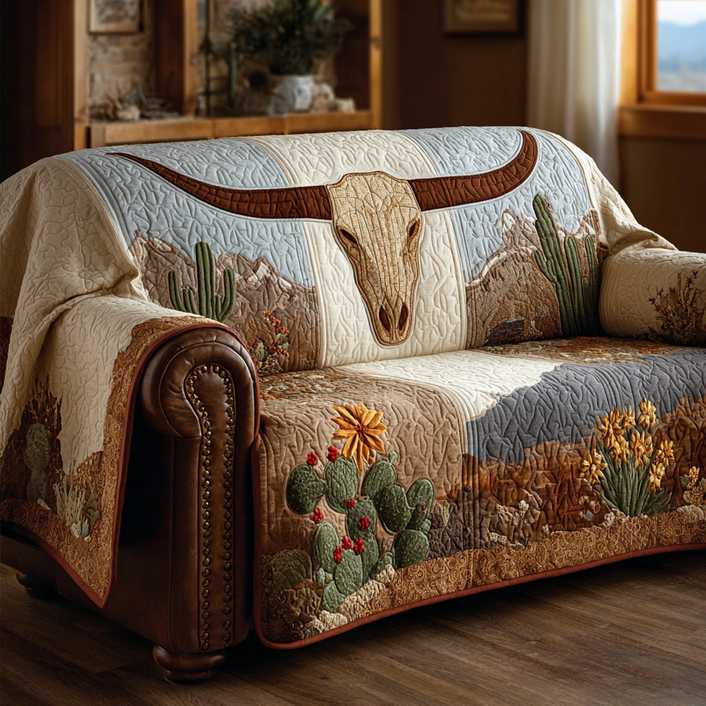 Canyon Longhorn Spirit Quilted Sofa Cover Classic Home Room Decor Unique Home Decor Finds - Tradiviet