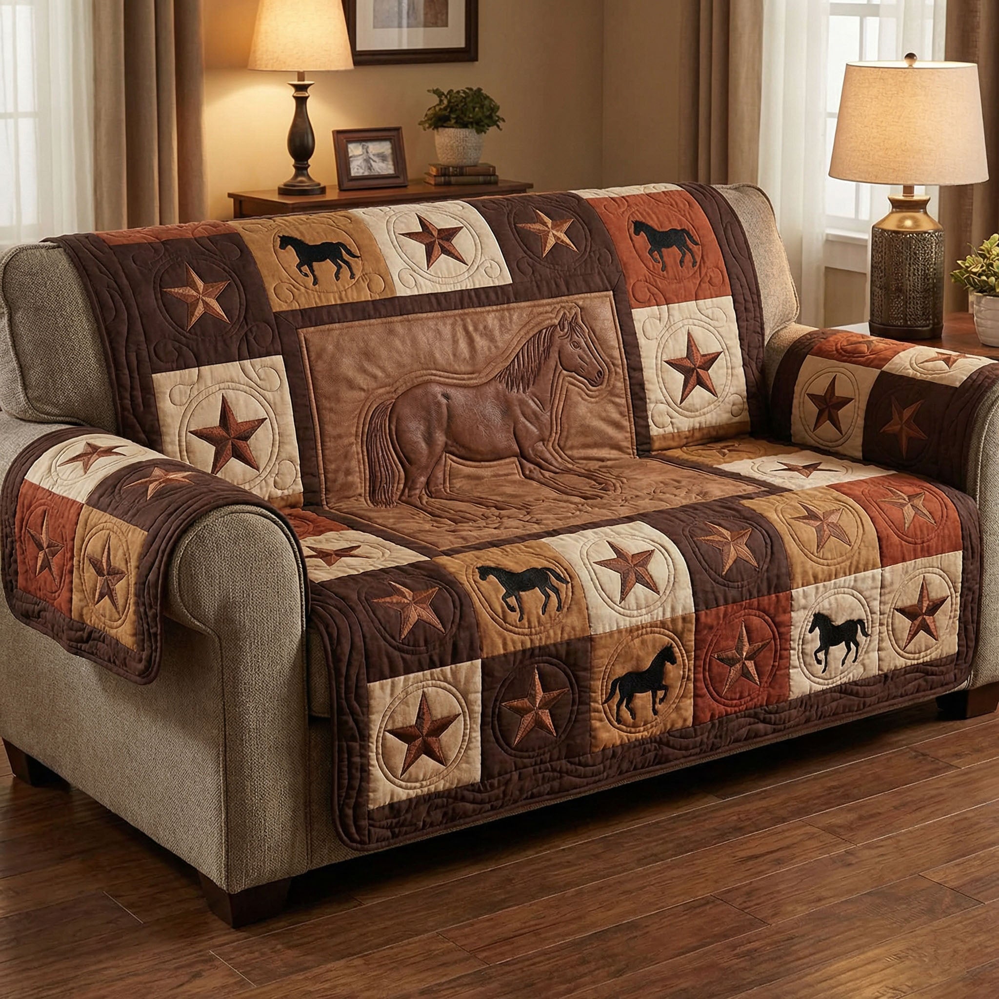 Canyon Stallion Quilted Sofa Cover Table Room Decor Cozy Living Gift Ideas - Tradiviet