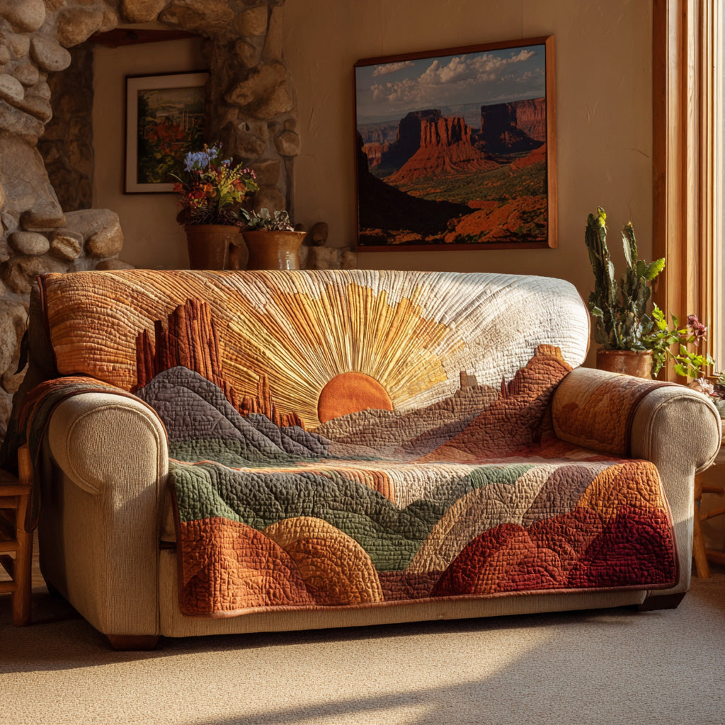Canyon Sunburst Quilted Sofa Cover Simple Room Decor Best Sun Lover Gifts - Tradiviet