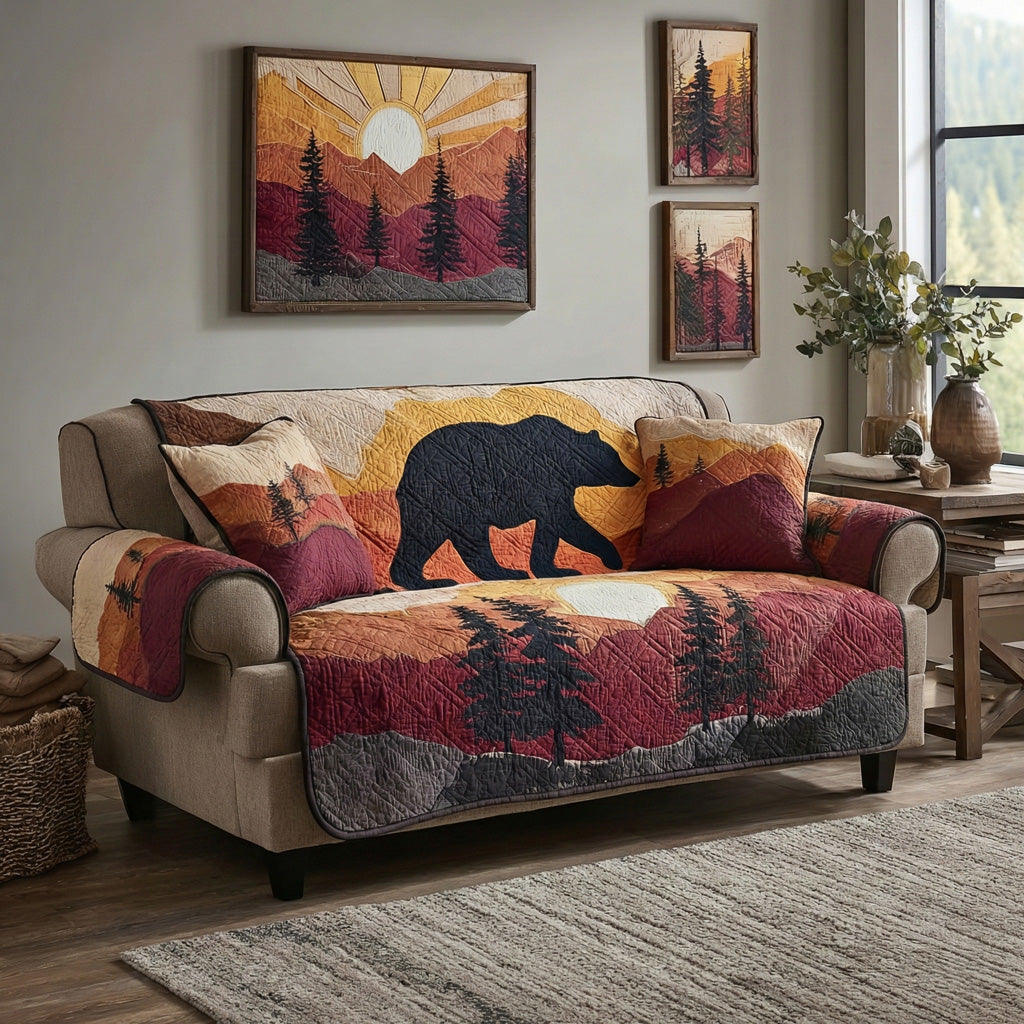 Canyon Sunset Bear Quilted Sofa Cover Classic Home Room Decor Gift For Sunshine Lovers - Tradiviet