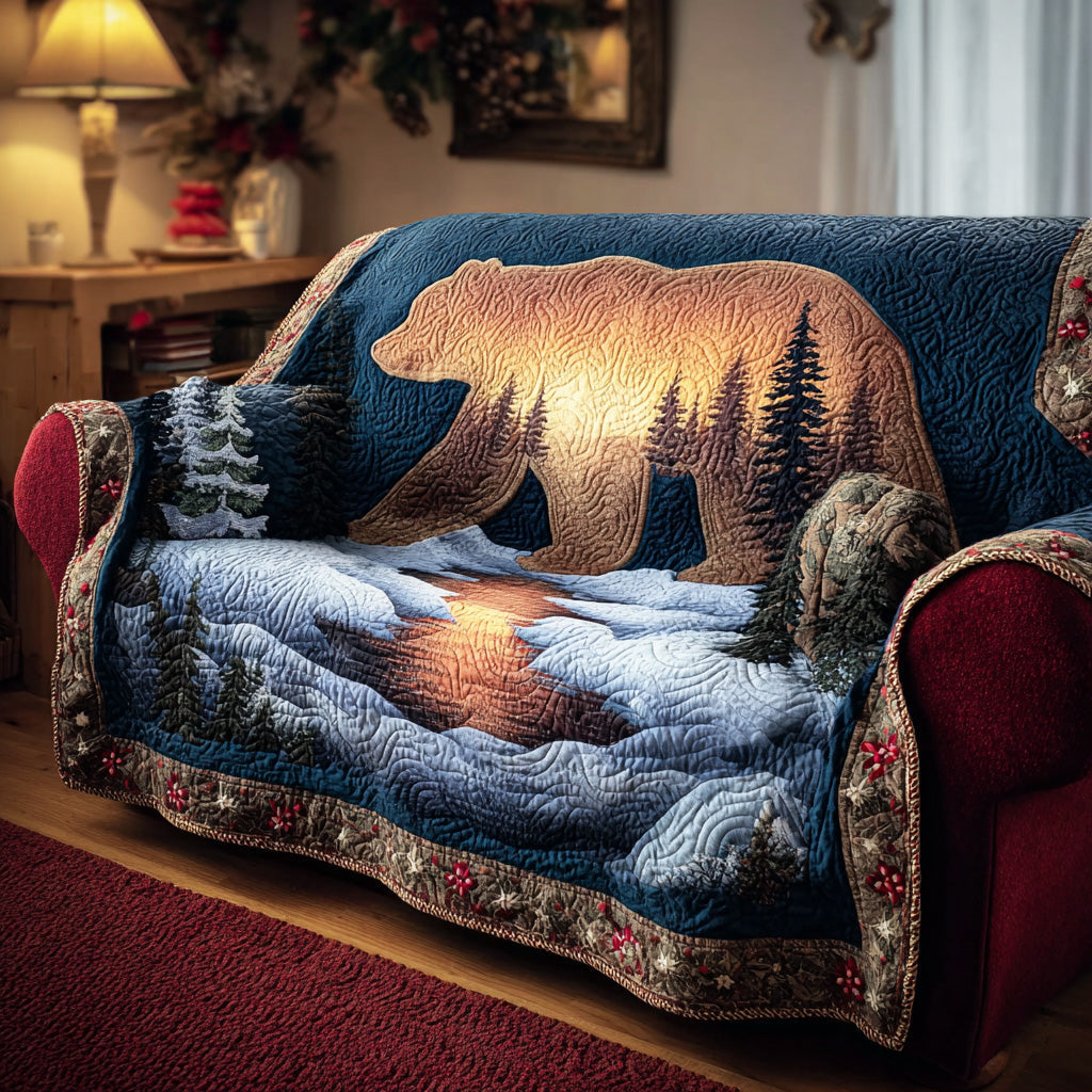 Canyon Trail Bear Quilted Sofa Cover Natural Home Room Decor Cool Bear Lover Presents - Tradiviet