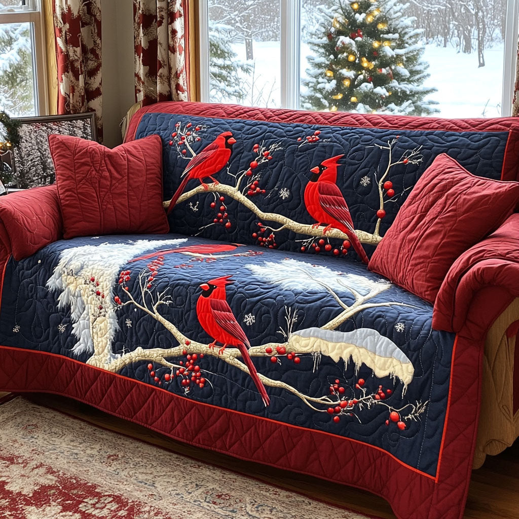 Cardinal Blessing Quilted Sofa Cover Holiday Living Room Decor Red Cardinal Bird Gifts - Tradiviet