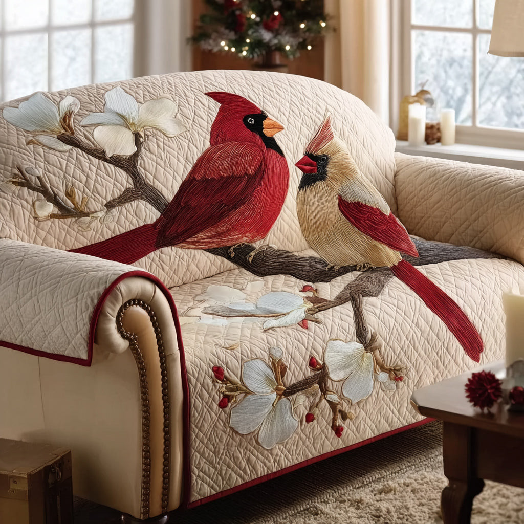 Cardinal Blossom Bond Quilted Sofa Cover Sofa Cover Set Unique Cardinal Gifts - Tradiviet