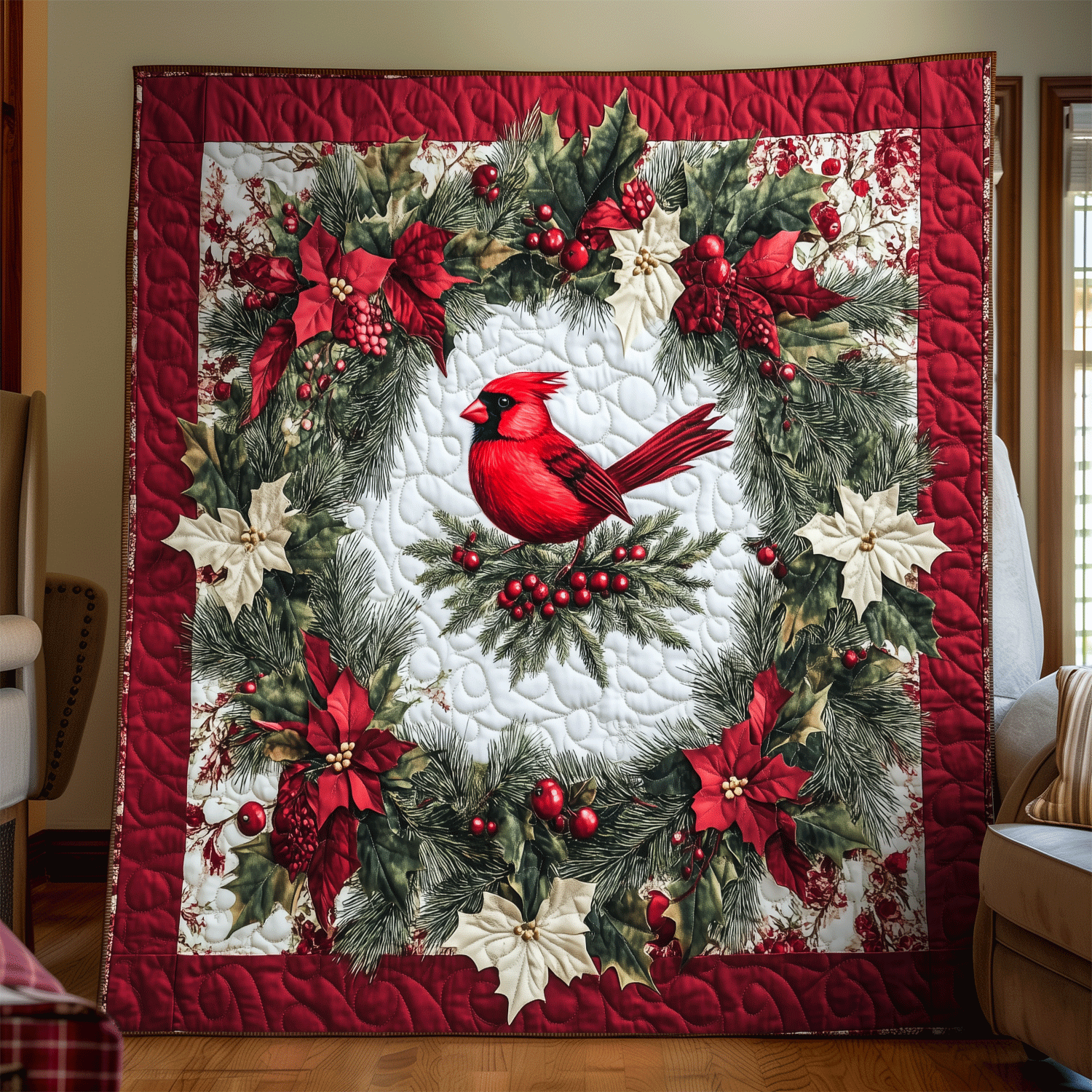 Cardinal Charm Quilted Blanket Indoor Decorations Gift For Papa - Tradiviet