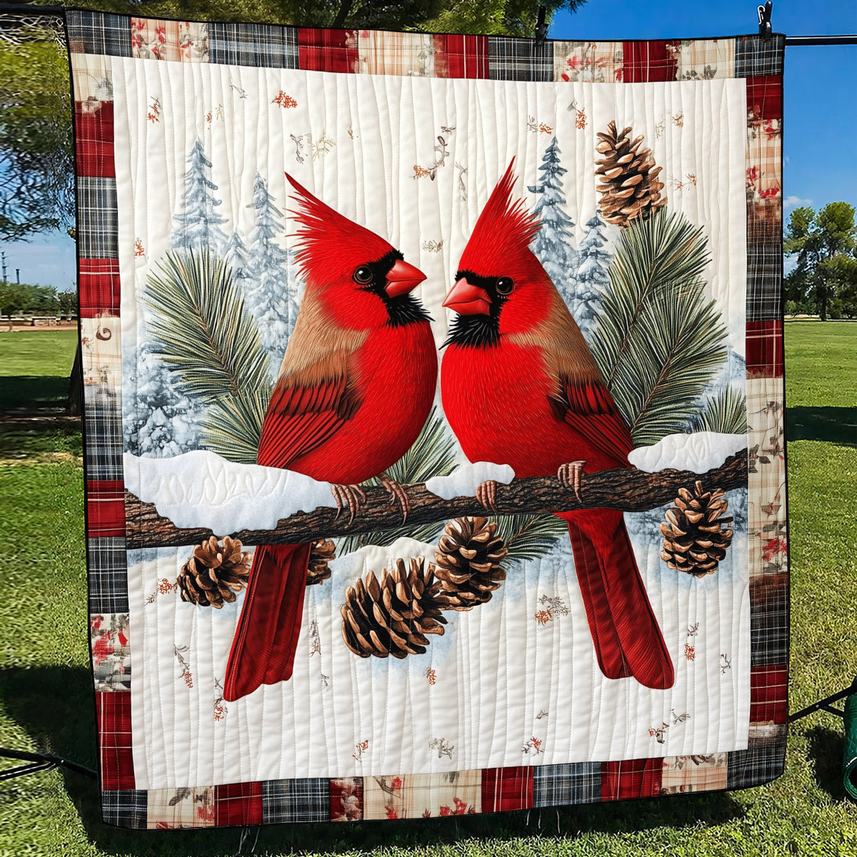 Cardinal Companions Quilted Blanket Holiday Home Decor Gift For Friend - Tradiviet