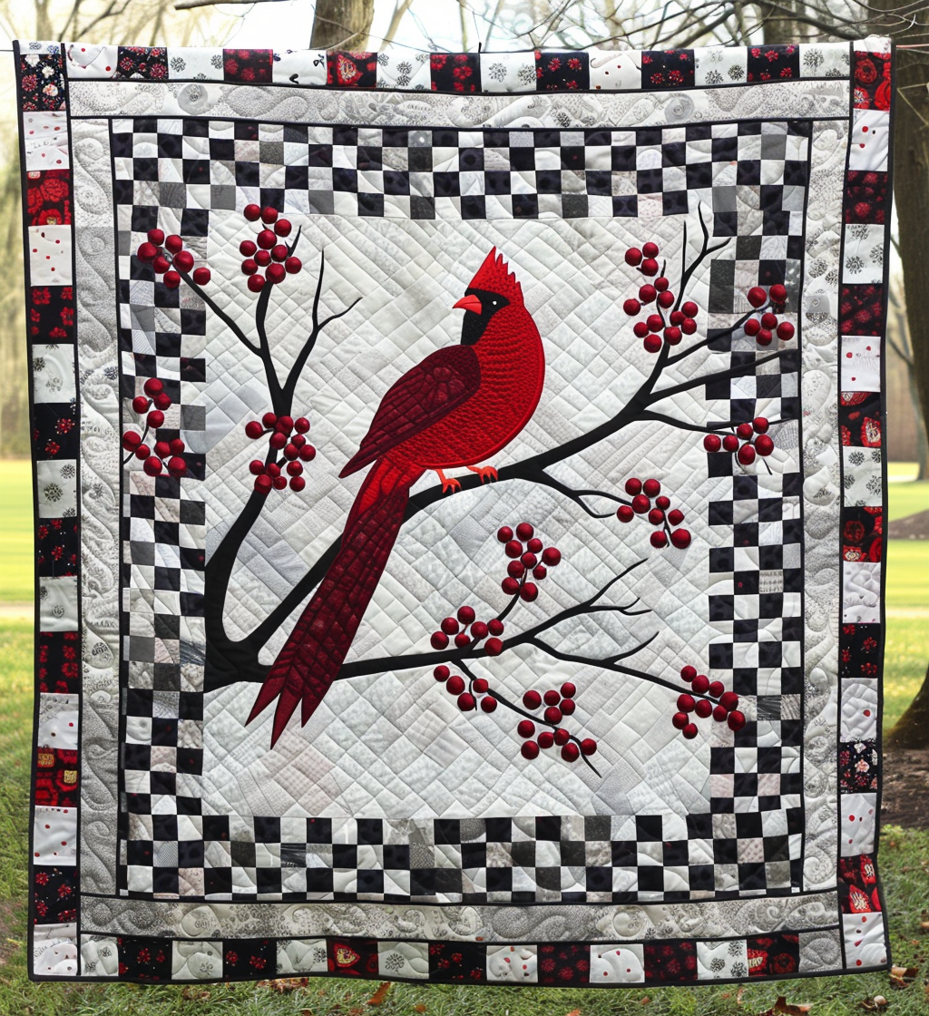 Cardinal Crest Quilted Blanket Living Room Decor Gift For Couple - Tradiviet