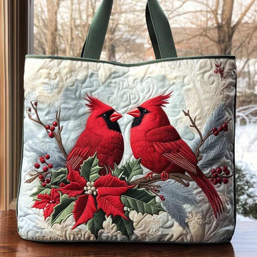 Cardinal Crimson Noel Quilted Tote Bag Christmas Holiday Gifts For Cardinal Lovers - Tradiviet - Image 2