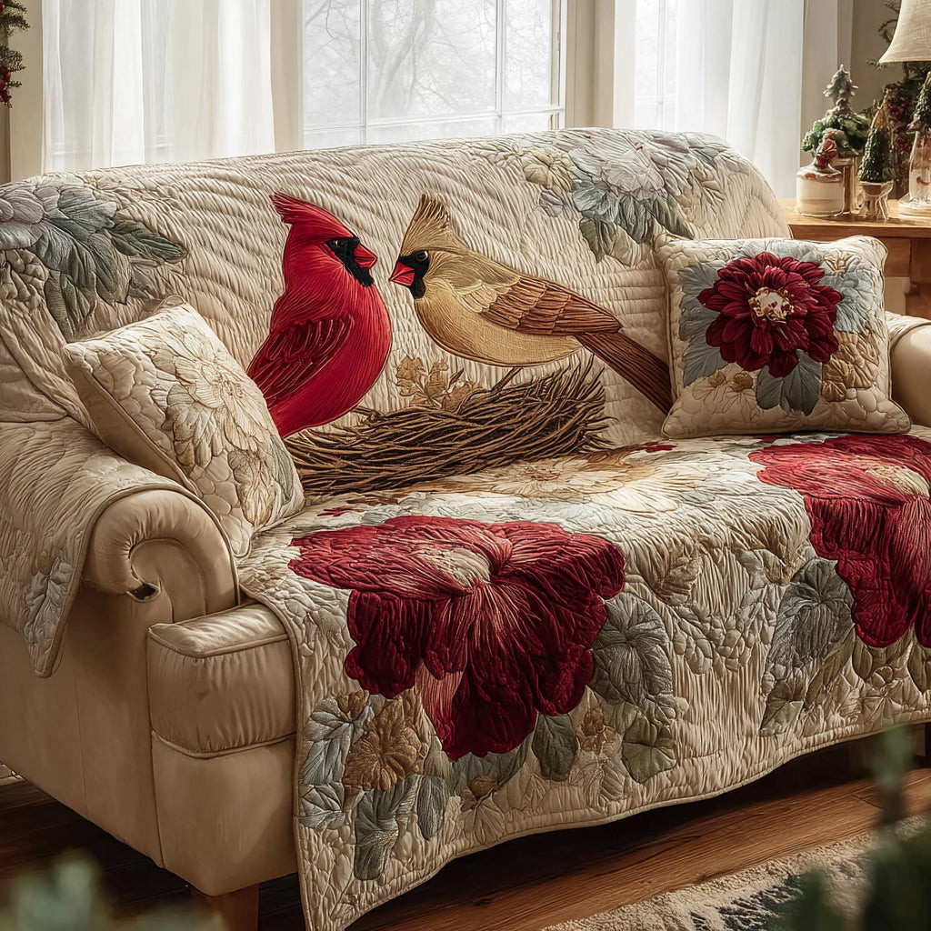 Cardinal Floral Nest Quilted Sofa Cover Furniture Covers For Sofas Cardinal Gifts For Her - Tradiviet