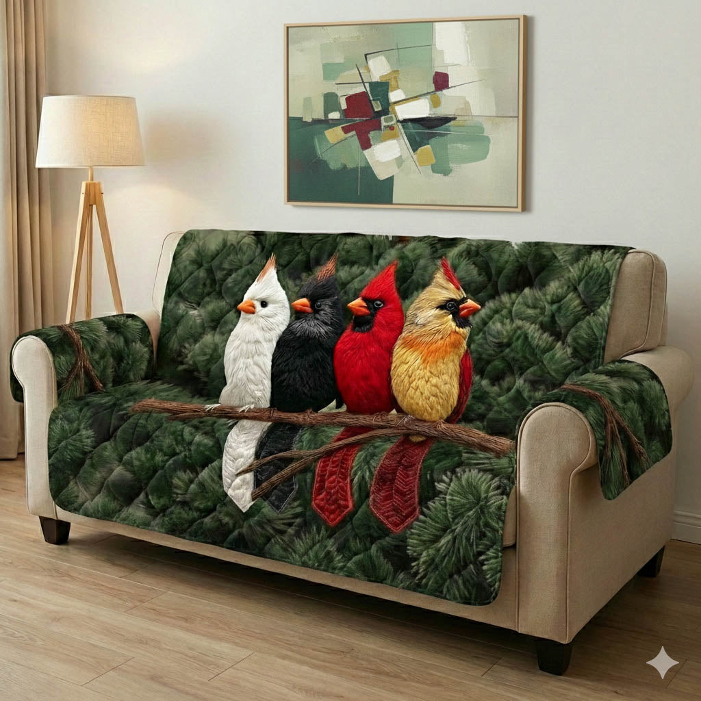 Cardinal Gang Quilted Sofa Cover Bird Home Couch Cover Room Gift For Her - Tradiviet