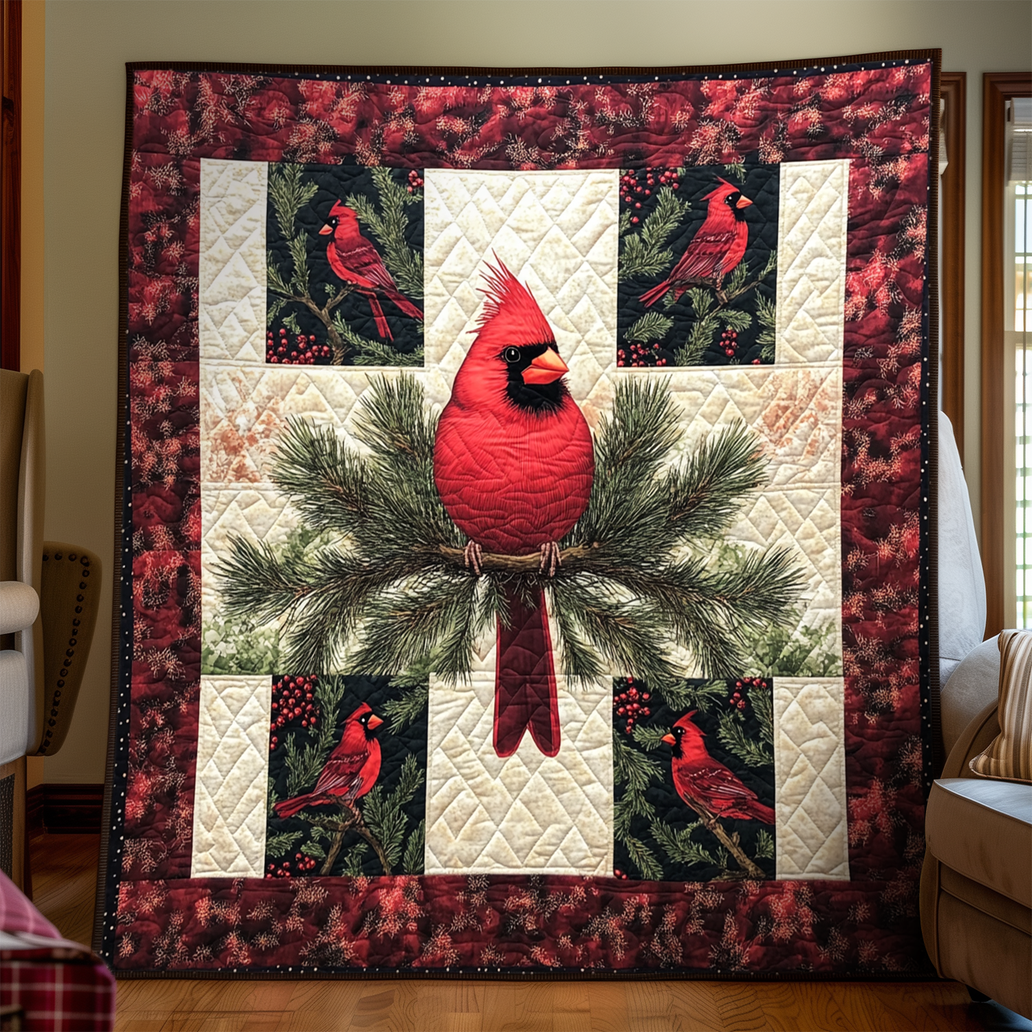 Cardinal Glory Quilted Blanket Room Decor Ideas Gift For Him - Tradiviet