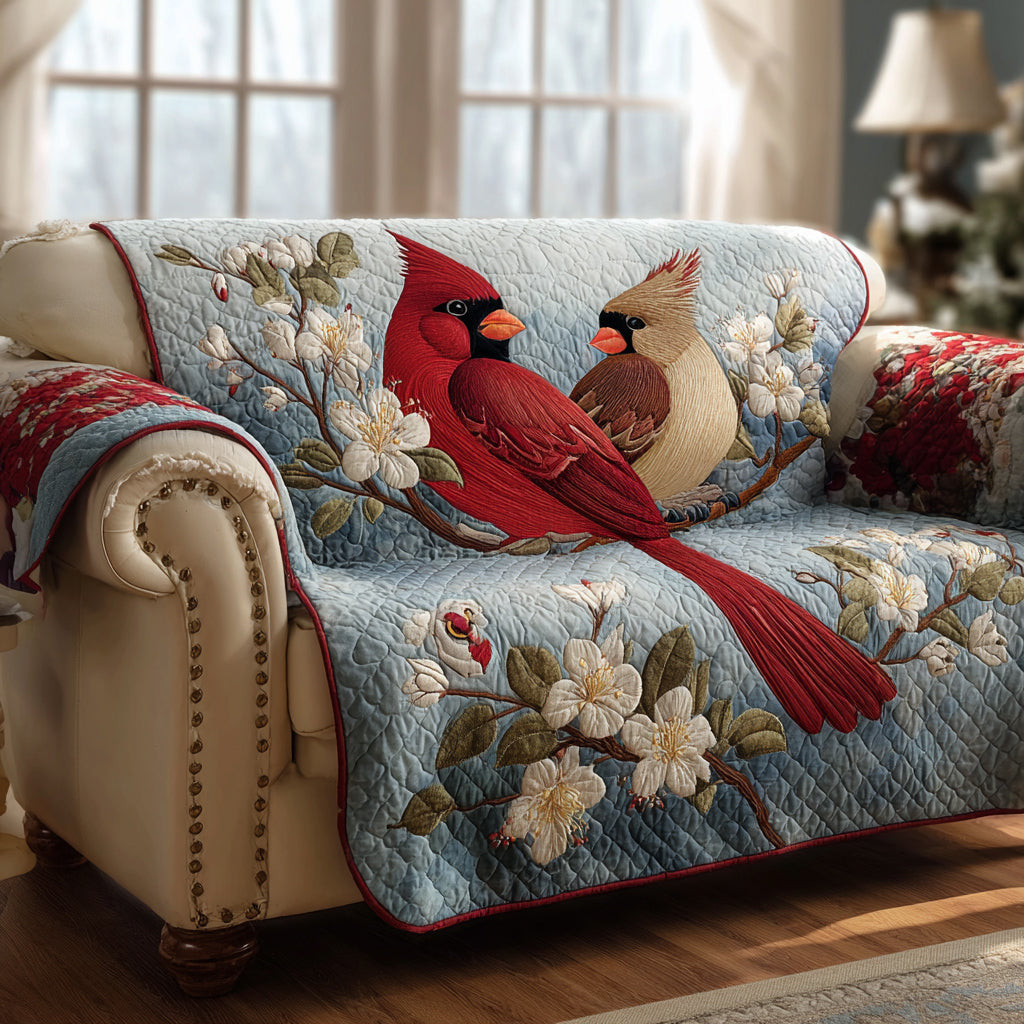 Cardinal Magnolia Muse Quilted Sofa Cover Best Couch Slipcovers Red Cardinal Gift Items - Tradiviet