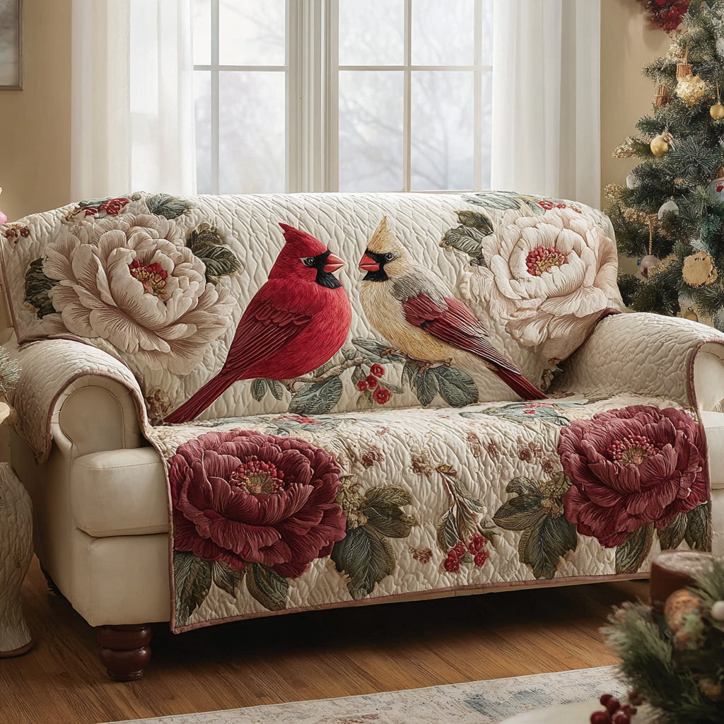 Cardinal Peony Paradise Quilted Sofa Cover Great Couch Covers Cardinal Gifts For Mom - Tradiviet