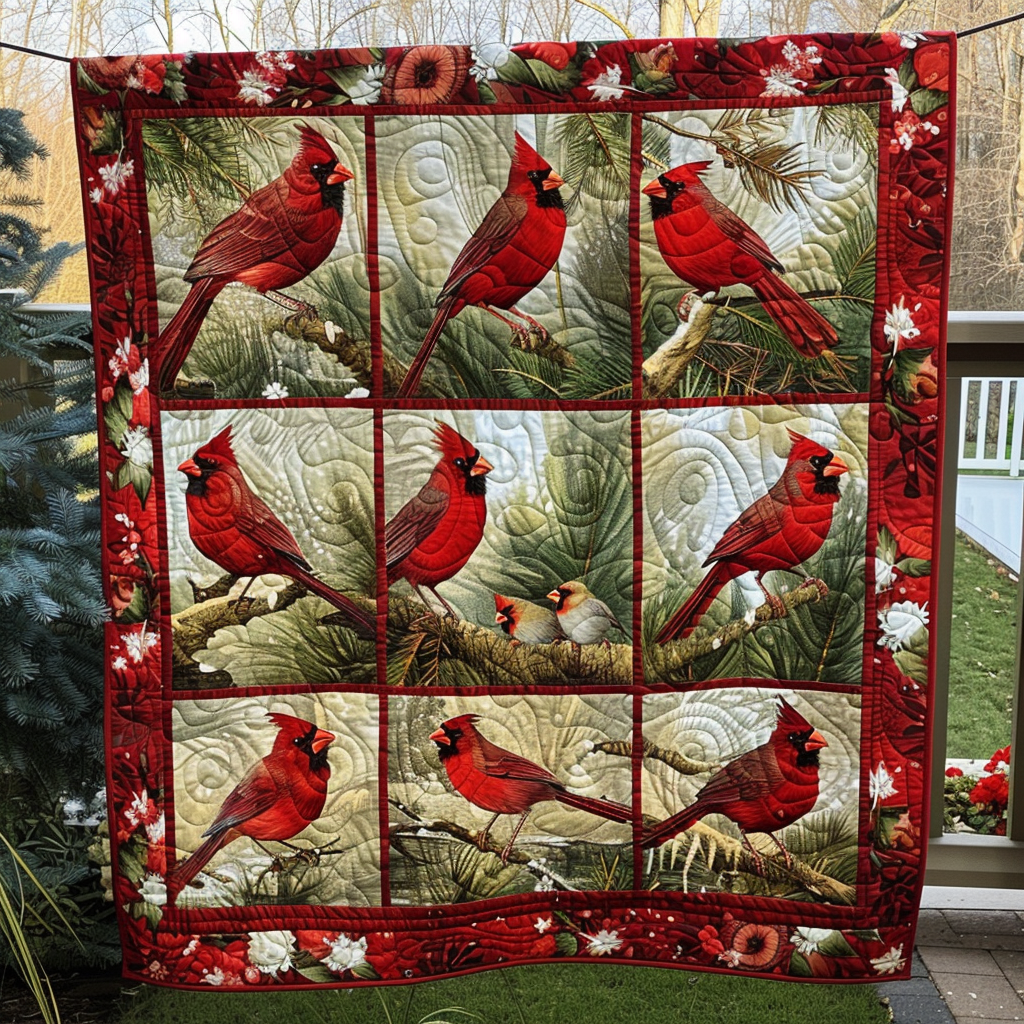 Cardinal Pine Tree Quilted Blanket Decorating Your Home Gift For Coworker - Tradiviet