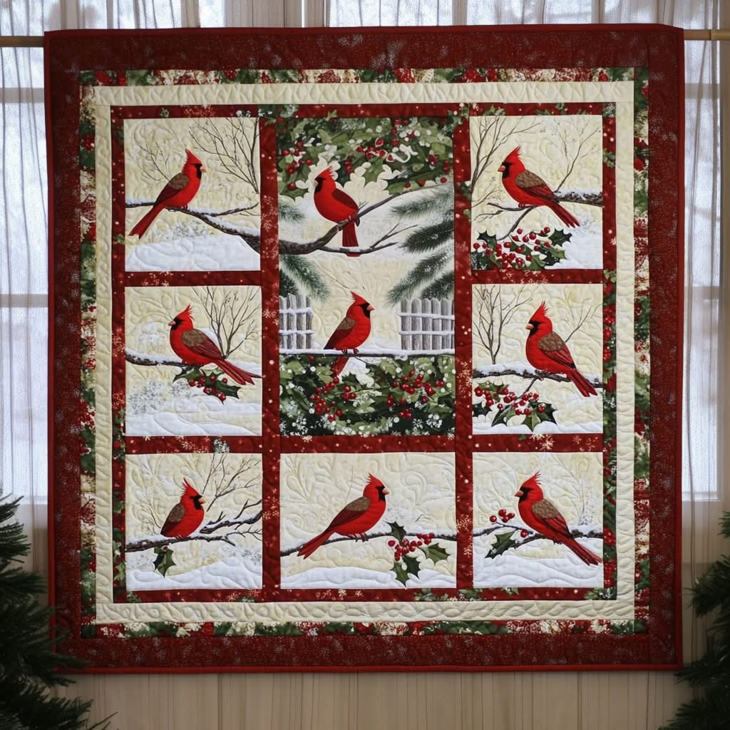 Cardinal Quilted Blanket Cardinal Christmas Decorations Memorial Gift For Family - Tradiviet