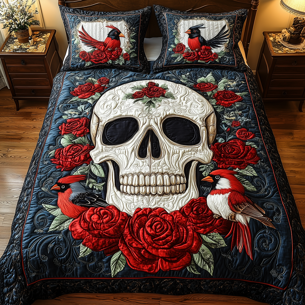 Cardinal Skull Quilted Bedding Set Cardinal Skull Artistry Gift For Cardinal Mom - Tradiviet