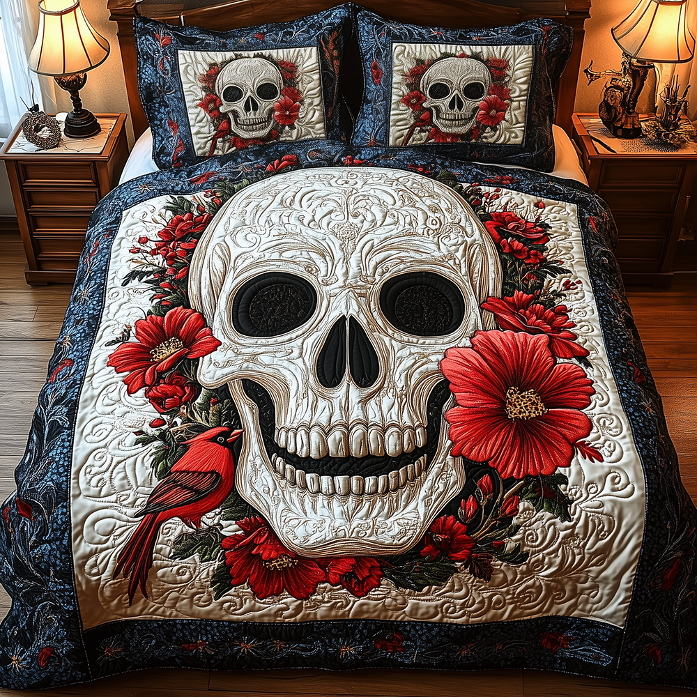 Cardinal Skull Quilted Bedding Set Cardinal Skull Heritage Gift For Cardinal Friends - Tradiviet