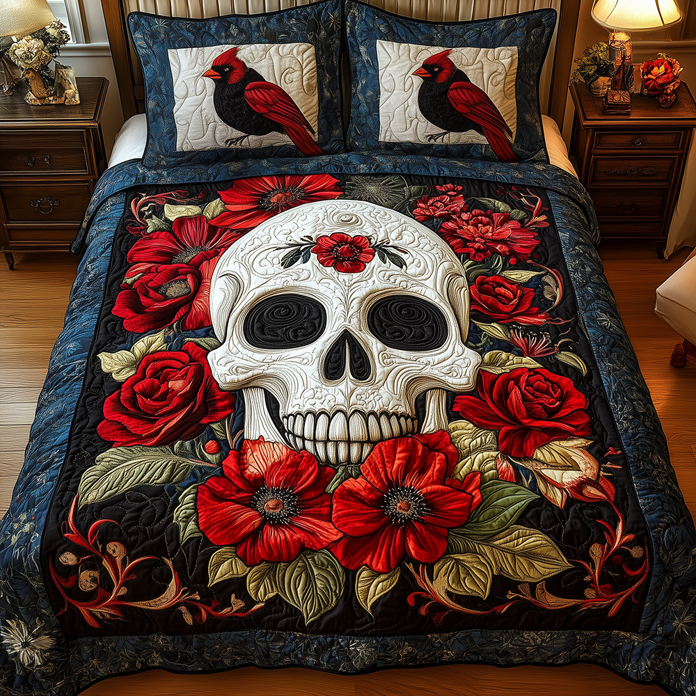 Cardinal Skull Quilted Bedding Set Cardinal Skull Rustic Gift For Cardinal Sister - Tradiviet