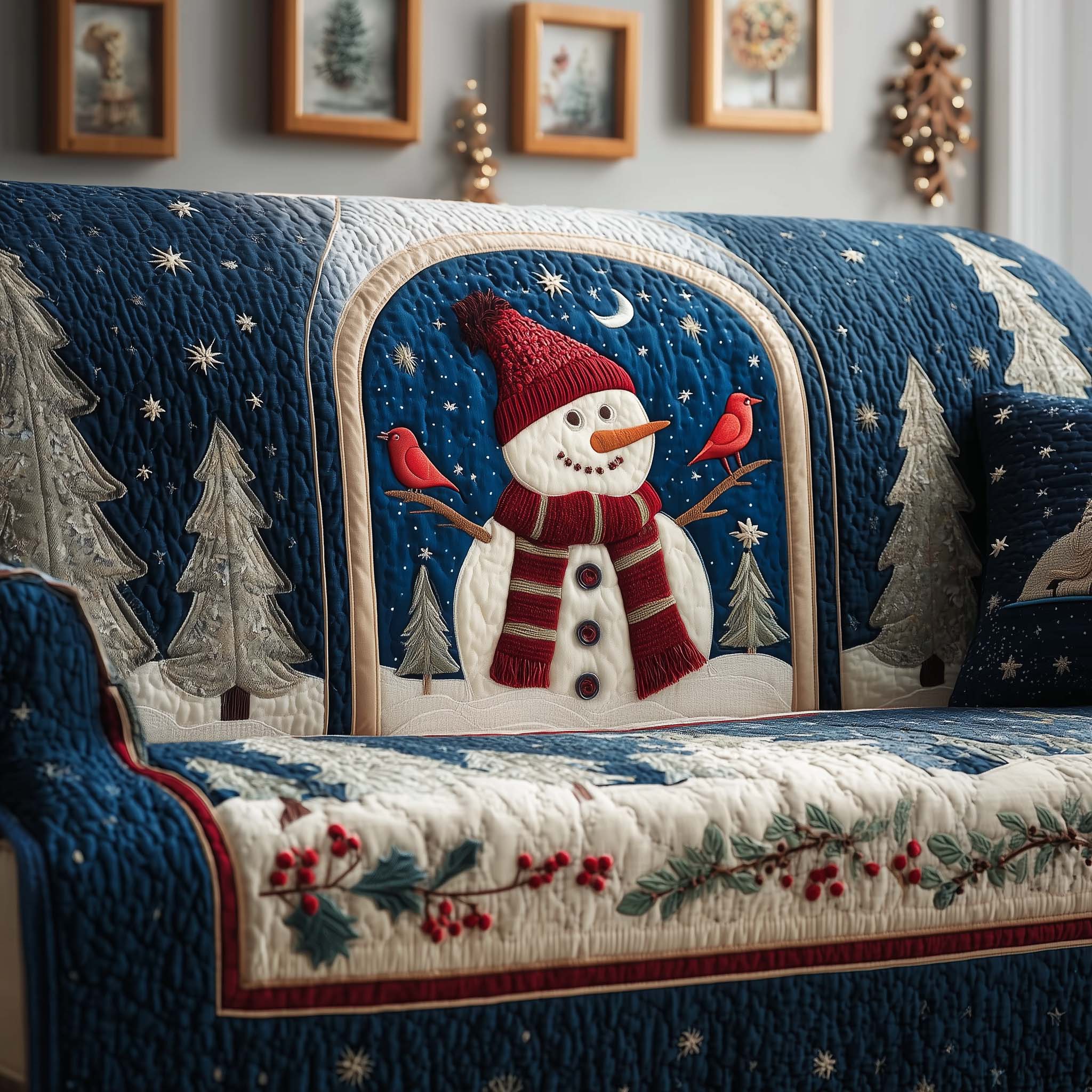 Cardinal Snow Quilted Sofa Cover Bird Home Couch Cover Home Gift For Him - Tradiviet