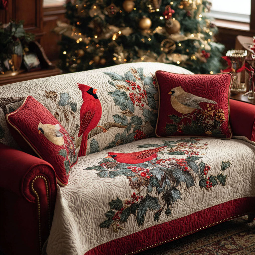 Cardinal Song Quilted Sofa Cover Holiday Couch Covers Unique Cardinal Gift Ideas - Tradiviet