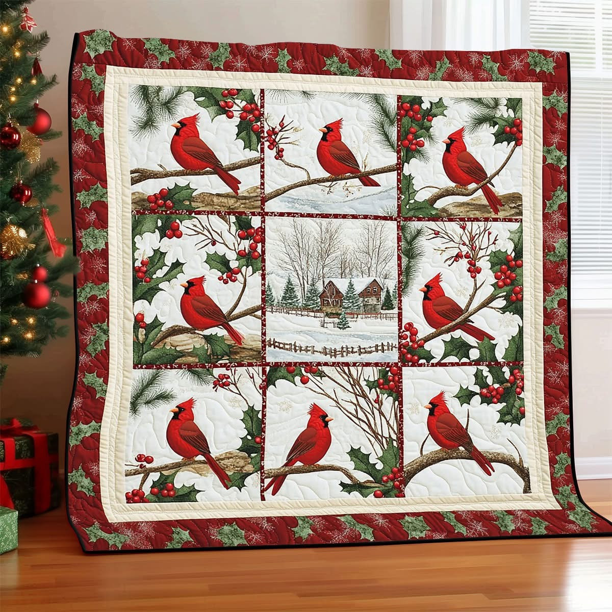 Cardinal Winter Quilted Blanket Christmas Memorial Present Ideas For Your Relatives - Tradiviet