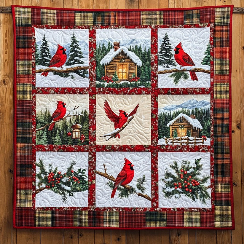 Cardinal Winter Snow Quilt Blanket Red Cardinal Gifts Ideas For Christmas - Tradiviet