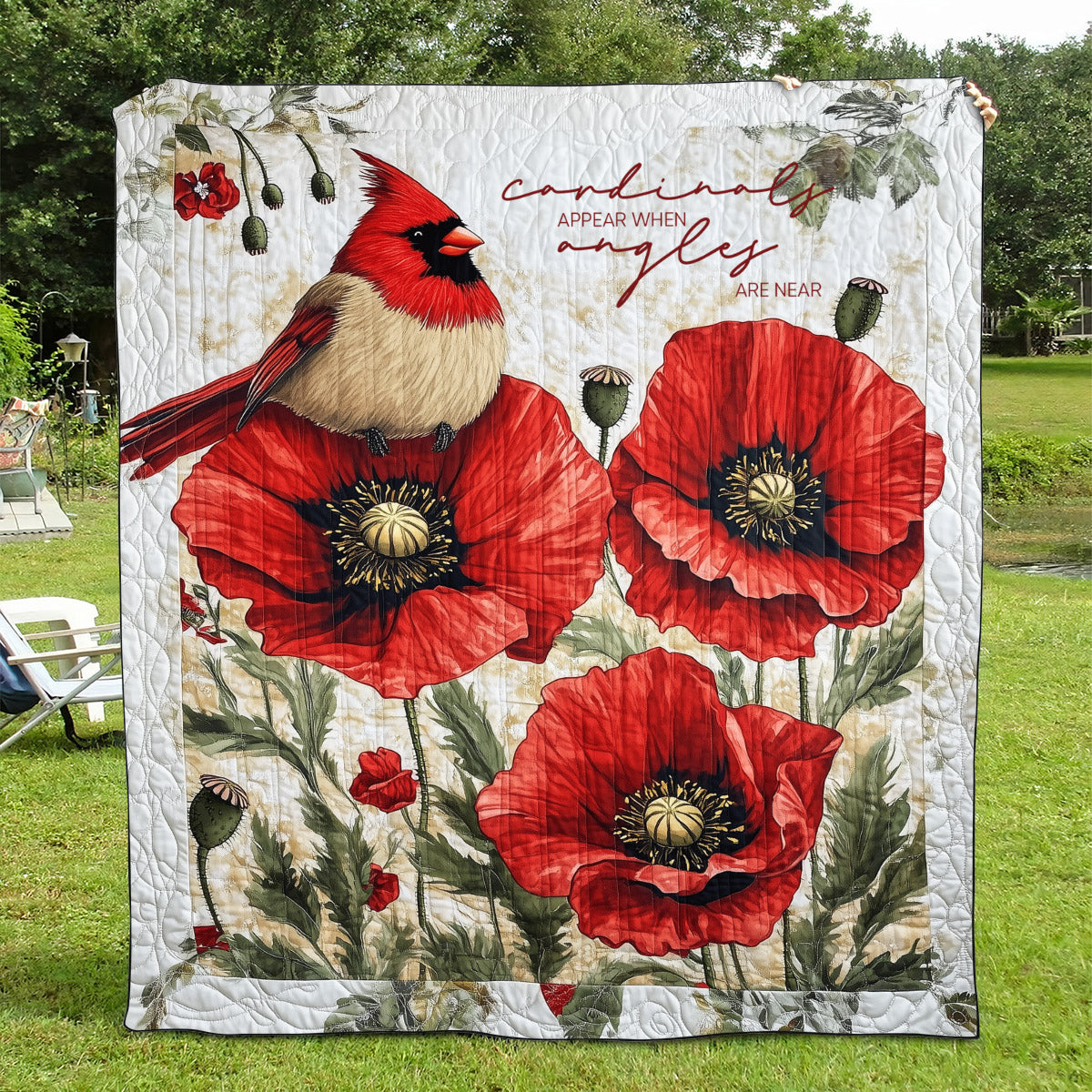 Cardinals Appear When Angels Are Near Art Quilted Blanket Autumn Inspired Bedroom Gift Ideas - Tradiviet