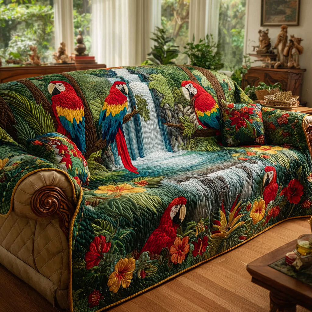Cascade Parrot Eden Quilted Sofa Cover Awesome Couch Covers Parrot Themed Gifts - Tradiviet