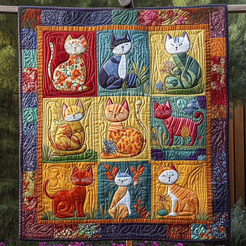 Cat Bliss Quilted Blanket House Decorations Inside Gift For Cozy Home - Tradiviet