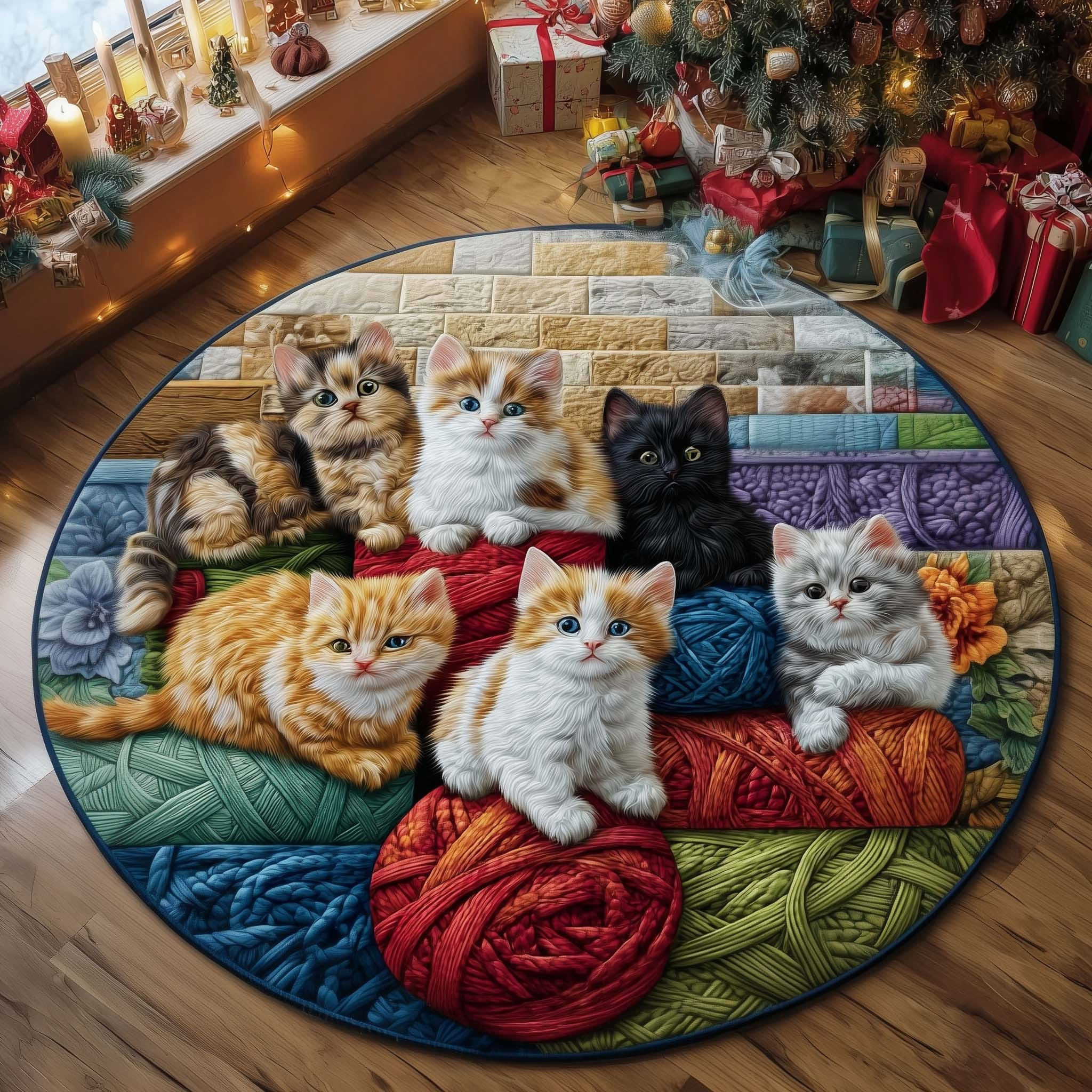 Cat Bliss Quilted Round Mat Cute Kitten Christmas Decorations Xmas Gifts For Cat Lover - Tradiviet