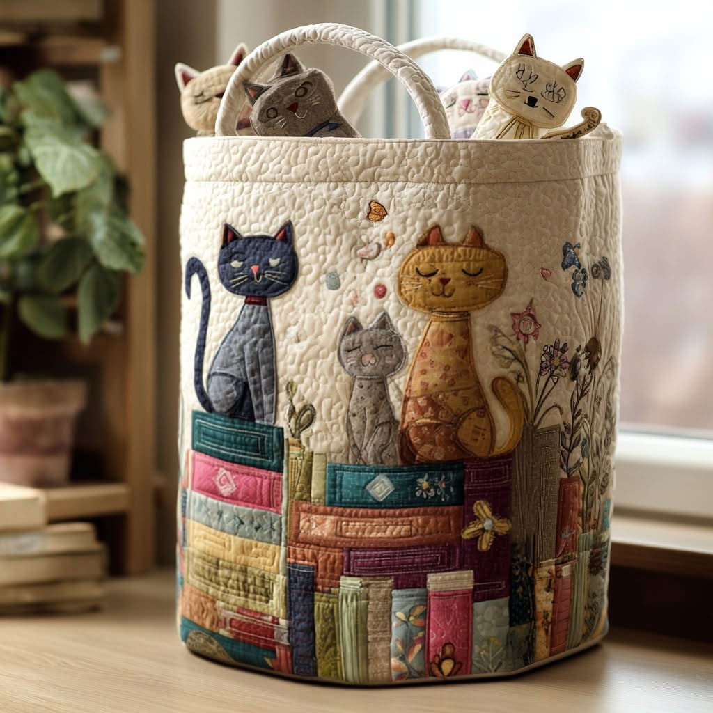 Cat Blossom Paws Quilted Laundry Basket Laundry Room Decor Ideas Gifts For Cat Lovers - Tradiviet