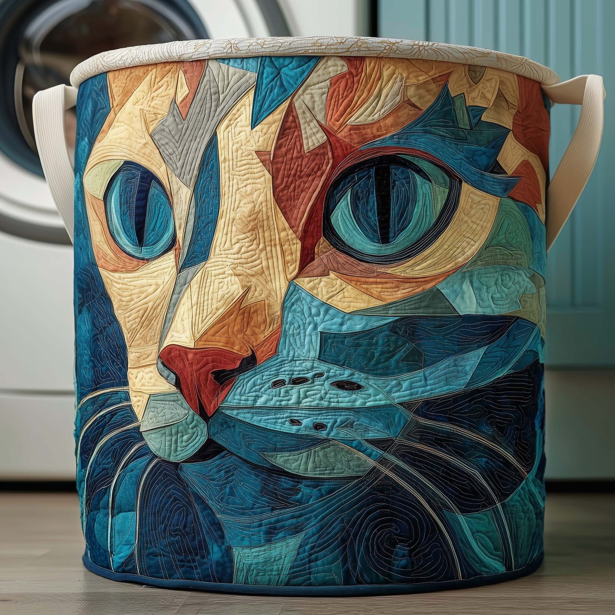 Cat Blue Patchwork Quilted Laundry Basket Laundry Room Ideas Best Gifts For Cat Lovers - Tradiviet