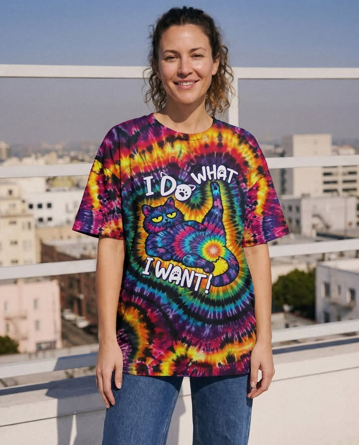 Cat Butt I Do What I Want Tie Dye Shirt Funny Hippie Apparel Gifts For Cat Lovers For Her - Tradiviet