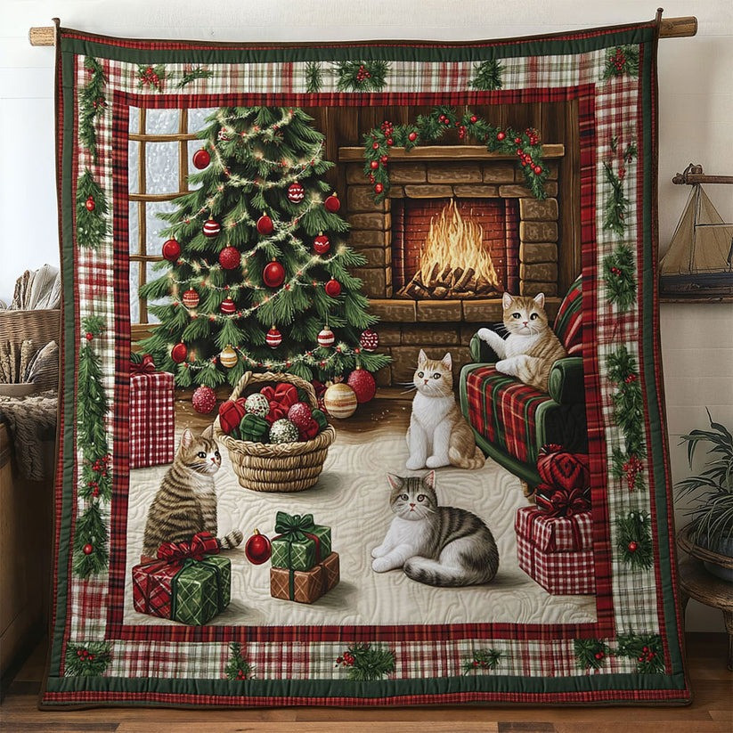 Cat By The Tree Quilt Blanket Cute Animal Blanket Christmas Gifts For Cat Lovers - Tradiviet