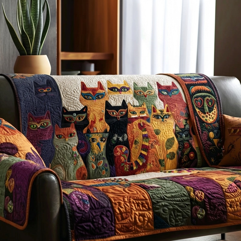 Cat Carnival Quilted Sofa Cover Minimalist Room Decor Cat Lover Gifts - Tradiviet
