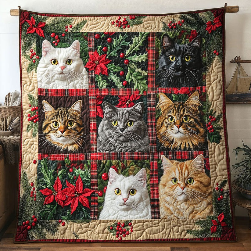 Cat Christmas Quilt Blanket Cute Animal Xmas Gifts For Cat Lovers - Tradiviet