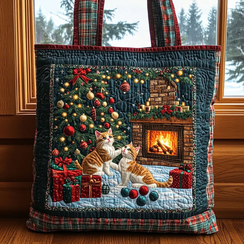 Cat Christmas Quilted Tote Bag Holiday Cute Kitten Bag Xmas Gifts For Cat Lovers - Tradiviet - Image 2