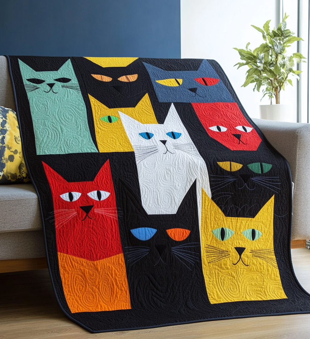 Cat Collection Quilted Blanket 4Th Of July Gift For Apartment Decor - Tradiviet