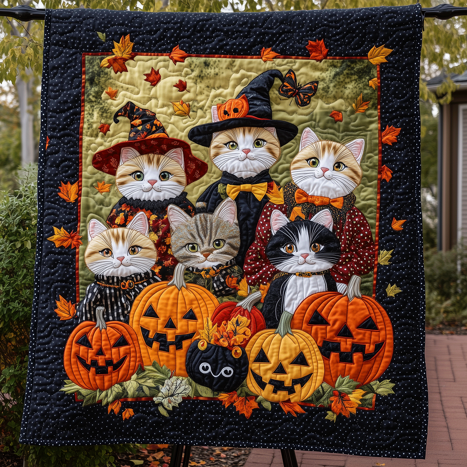 Cat Coven Halloween Quilted Blanket America 250 Years Gift For Aesthetic Room - Tradiviet