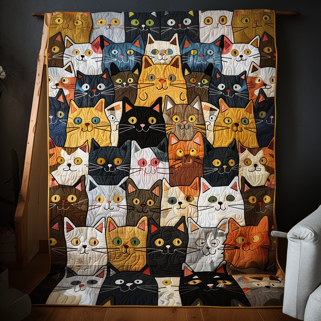 Cat Crowd Quilted Blanket America's Birthday Patriotic Gifts - Tradiviet