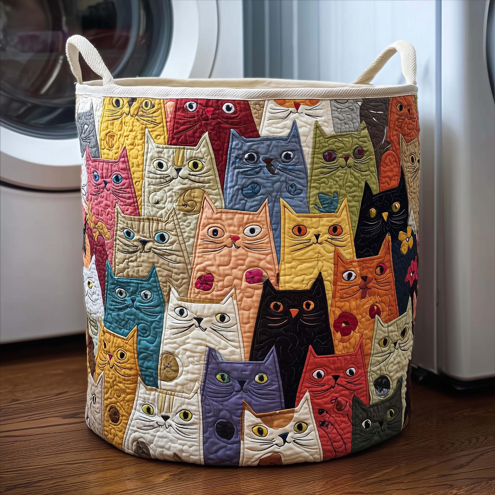 Cat Crowd Quilted Laundry Basket Cute Animal Storage Basket Best Gifts For Cat Lovers - Tradiviet