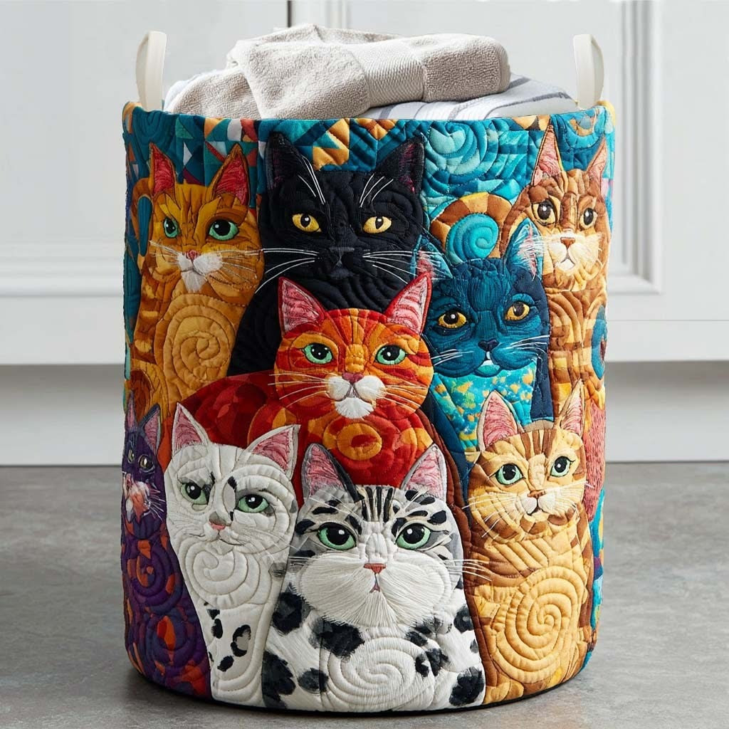 Cat Furry Team Quilted Laundry Basket Cute Animal Laundry Hamper Gifts For Cat Lovers - Tradiviet
